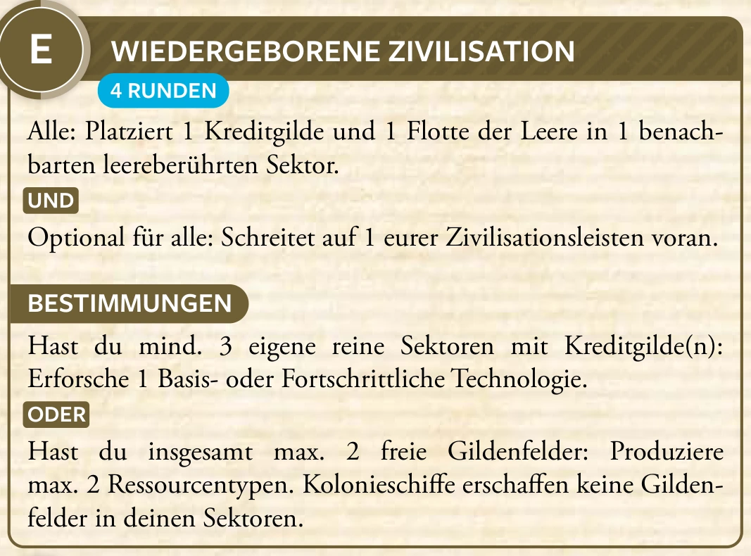 1. Zyklus · E – Wiedergeborene Zivilisation